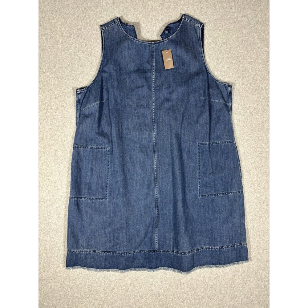 J. Jill Denim Ribbon Dress Sleeveless Knee Length Pockets Blue Chambray Size 4XL